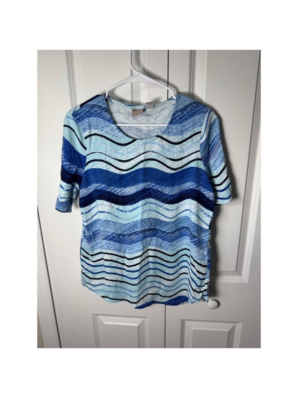 Chico's Blue & White Striped Short Sleeve Tee Size L